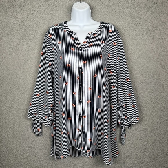Catherines Top Womens 3X Blue Stripe Butterfly‎ Lightweight Modest Office Career - Picture 1 of 12